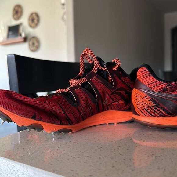 Saucony Men Cleats Carrera XC 3 Running Orange Red Black Track Spike 9 1/2 Shoe - Picture 10 of 13